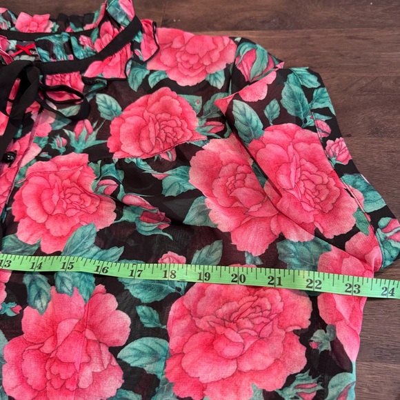 Hell‎ Bunny Sheer Black Floral Top with Pink and Green Accents, Size 2X - Picture 8 of 12